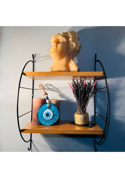 El Yapımı Hediyelik Dekoratif Nazar Boncuğu, Simli ve İpli, Turkuaz 11 cm Kapı ve Duvar Süsü, Cam Nazarlık