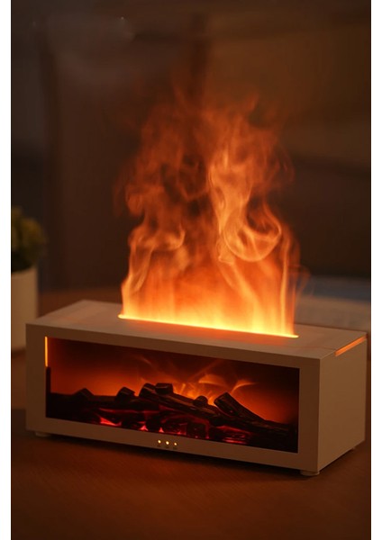 Şömine Görünümlü Alev Efektli Hava Nemlendirici 3D Alev Aroma Difüzörü Aroma Terapi Buhar Makinesi