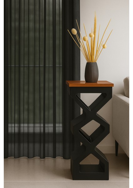 Siyah Grek Düz Tül Perde, Sık Pile, Düz, Sade, Tül Perde, Kornişli, Modern, Siyah