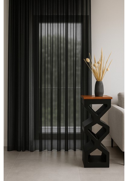 Siyah Grek Düz Tül Perde, Sık Pile, Düz, Sade, Tül Perde, Kornişli, Modern, Siyah modelleri