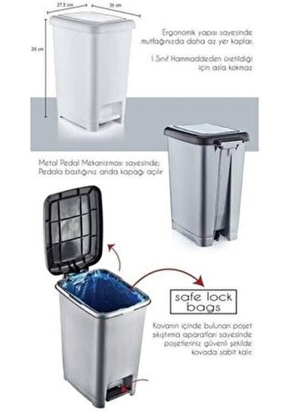 Şenyayla Slim Köşeli Plastik Çöp Kovası 25 Lt. Iç Kovasız modelleri