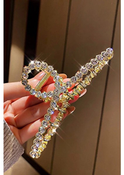 Kadın Xl Zirkon Taşlı Gold Kaplama Metal Mandal Toka