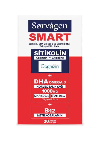 Smart Sitikolin, Dha Omega 3 Ve B12 (30 Kapsül) Norveç Balık Yağı modelleri