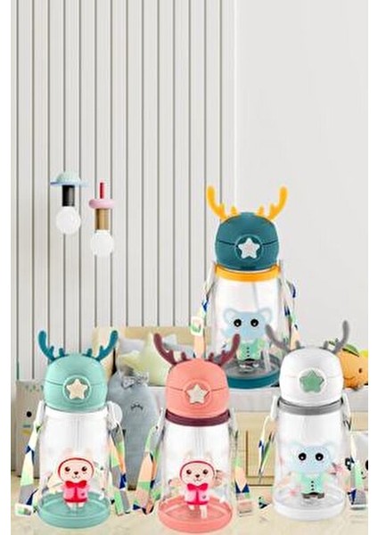 Çocuk Suluk 500 ml Geyikli Çocuk Suluğu Su Matarası Bpa Içermez Okul Suluğu Taşıma Askılı Akıtmaz