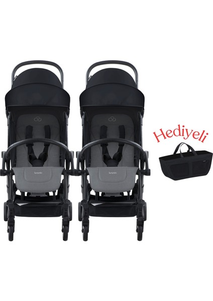 Connect³ Ikiz Bebek Arabası / Black - Grey Melange & Yan Düzenleyici Çanta Hediyeli fiyatları