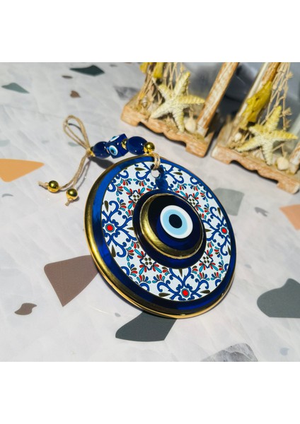 El Yapımı Hediyelik Dekoratif Nazar Boncuğu, Yaldızlı ve Ipli, 13 cm Duvar Süsü, Cam Nazarlık fiyatları