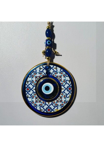 El Yapımı Hediyelik Dekoratif Nazar Boncuğu, Yaldızlı ve Ipli, 13 cm Duvar Süsü, Cam Nazarlık indirimleri