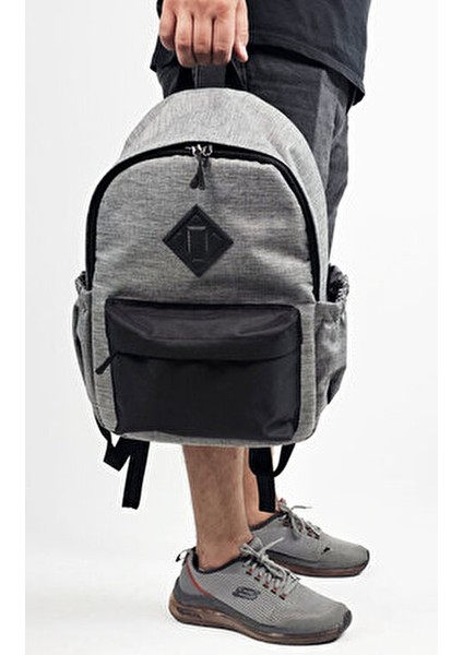 Gri Renk Sırt Çantası Spor Çantası - Gri Okul Çantası Günlük Kullanım Çanta