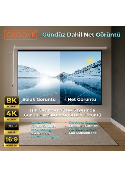 Vizio Pro 180X180CM Blackout Işık Geçirmez Elektrikli Otomatik Kumandalı Projeksiyon Perdesi +Motorlu+Canlı Renkler+Göz Koruması+Leke Tutmaz Projector modelleri