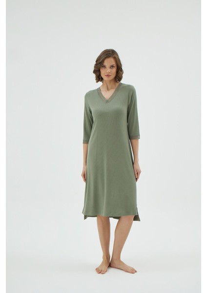 Kadın Haki Dantel Detaylı V Yaka Kısa Kollu Gecelik C3T1N171 fiyatları