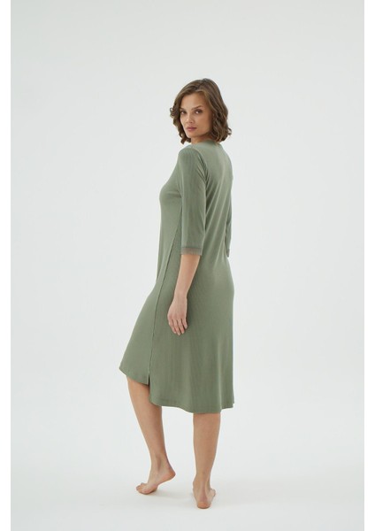 Kadın Haki Dantel Detaylı V Yaka Kısa Kollu Gecelik C3T1N171 indirimleri