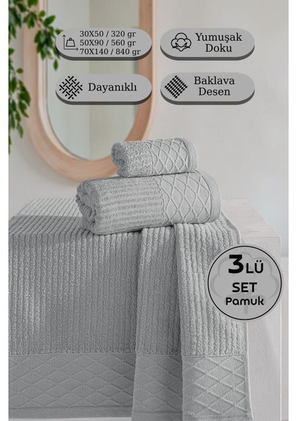 Cumba %100 Pamuk 3’lü Havlu Takımı - 30X50, 50X90, 70X140 fiyatları