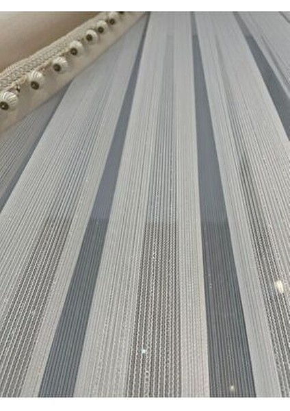 Beyaz Tül Perde Kalın Yapı Yıkanabilir 1 Adet Şık Çizgili Tasarım
