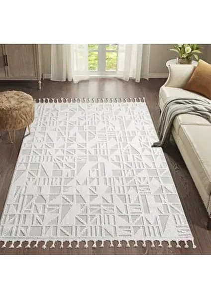 BUKLE11883 Beyaz Yumuşak Dokulu Halı Kilim Salon Mutfak Koridor Kesme Yolluk Dokuma Makine Halısı