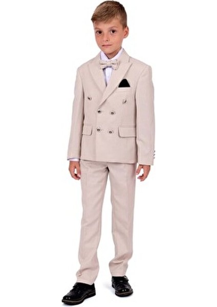Bej Kruvaze Kesim Erkek Çocuk Takım Elbise Regular Fit MNK5689 fiyatları