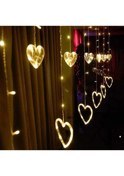 Kalp Dekorlu Animasyonlu Perde LED Işık 3 Metre