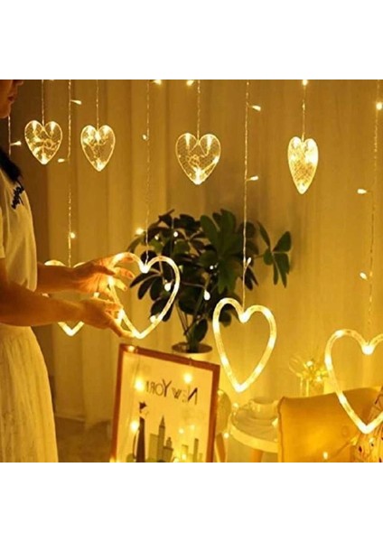 Kalp Dekorlu Animasyonlu Perde LED Işık 3 Metre