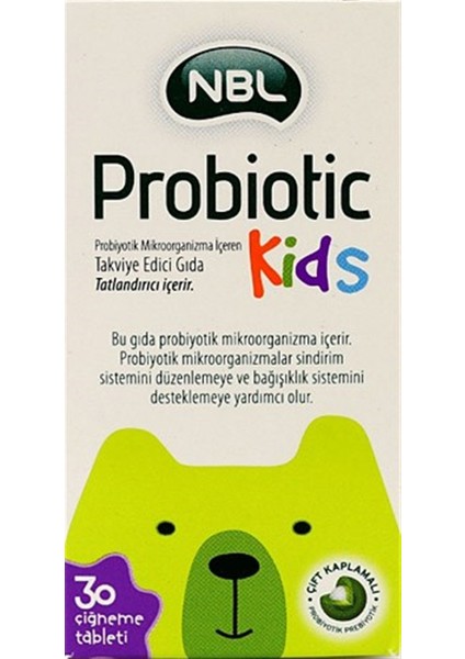 NBL Probiyotik Çocuklar için Yoğurt Aromalı Çiğneme Tableti - 30 Adet, 2,3 Milyar Aktif Probiyotik ve Lif İçerir, Türkiye Menşeli S.K.T 11/2025
