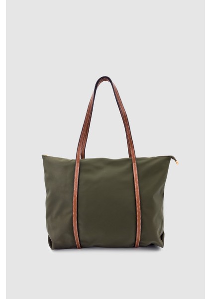 Velie Paraşüt Kumaş Şeritli Shopper Çanta Haki-Taba fiyatları