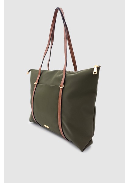 Velie Paraşüt Kumaş Şeritli Shopper Çanta Haki-Taba modelleri