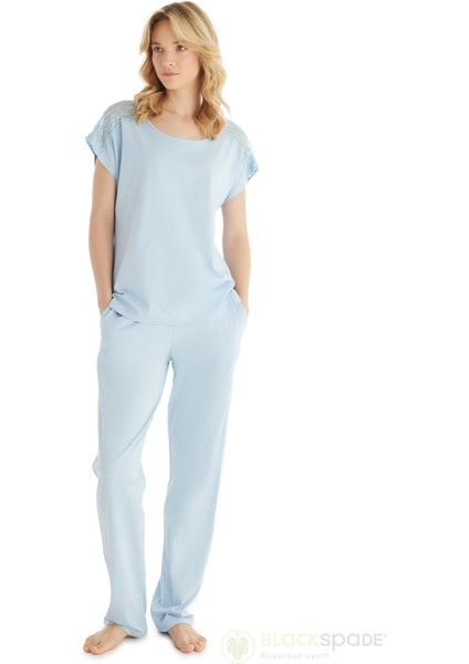Kadın Premium Kısa Kol Mavi Pijama Takımı C6T4N8O15