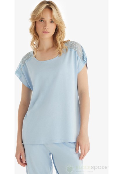 Kadın Premium Kısa Kol Mavi Pijama Takımı C6T4N8O15 fiyatları