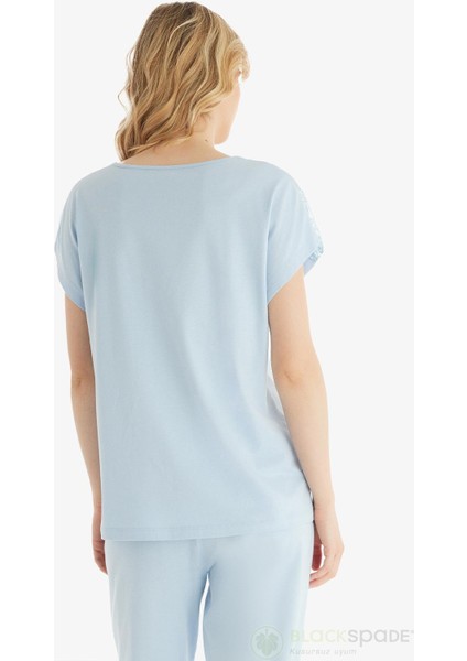 Kadın Premium Kısa Kol Mavi Pijama Takımı C6T4N8O15 fırsatları