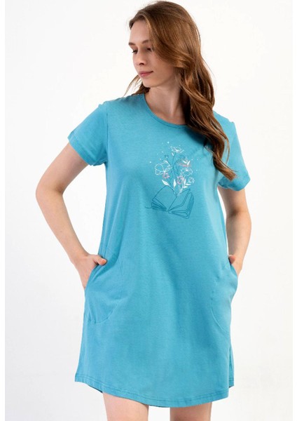 Kadın Büyük Beden Kısa Kol Turkuaz Tunik C3T6N0O014