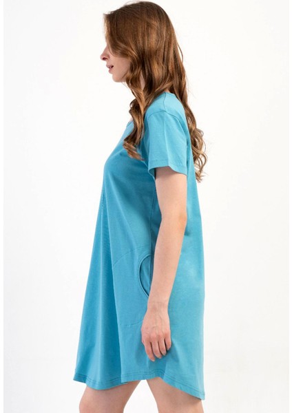 Kadın Büyük Beden Kısa Kol Turkuaz Tunik C3T6N0O014 modelleri