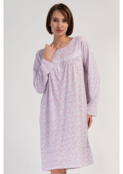 Kadın Uzun Kol Pembe Gecelik %100 Pamuk C3T7N7O161