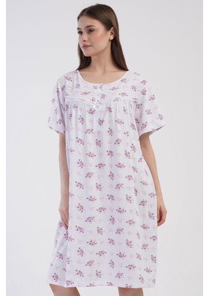 Kadın Büyük Beden Kısa Kol Pembe Gecelik %100 Pamuk C5T8N7O161