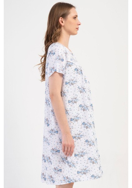 Kadın Büyük Beden Kısa Kol Mavi Gecelik %100 Pamuk C4T8N7O161 fiyatları