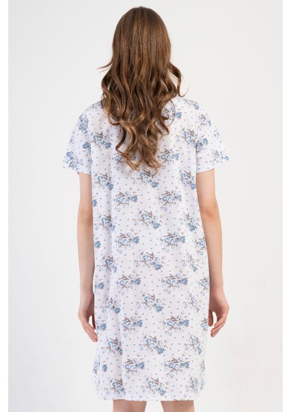 Kadın Büyük Beden Kısa Kol Mavi Gecelik %100 Pamuk C4T8N7O161 fırsatları