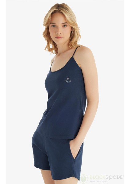 Kadın Şortlu Ince Askı Lacivert Pijama Takımı C1T4N8O15 fırsatları