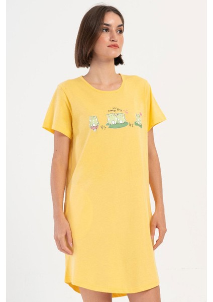 Kadın Kısa Kol Sarı Gecelik %100 Pamuk C5T7N0O704 fiyatları