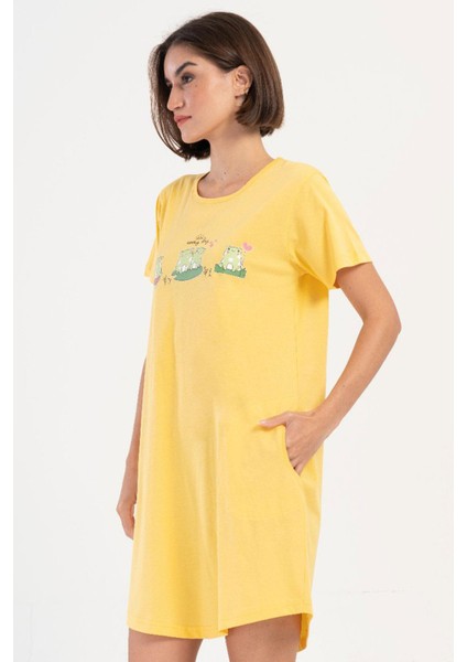 Kadın Kısa Kol Sarı Gecelik %100 Pamuk C5T7N0O704 modelleri
