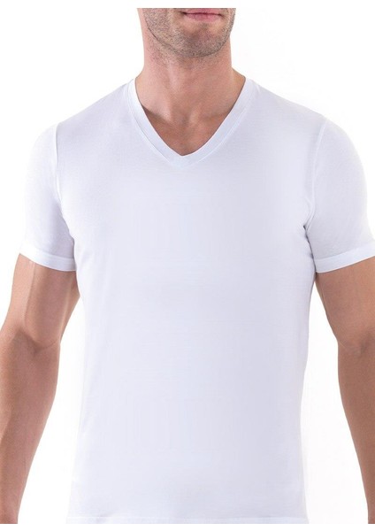 Erkek Aura Beyaz Kısa Kol V Yaka T-Shirt C8T0N5O9 indirimleri