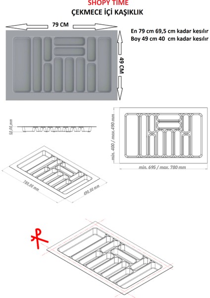 Çekmece Içi Kaşıklık ve Kepçelik Düzenleyici – Gri 78X49 cm (78,5X40 cm Kadar Kesilebilir) modelleri