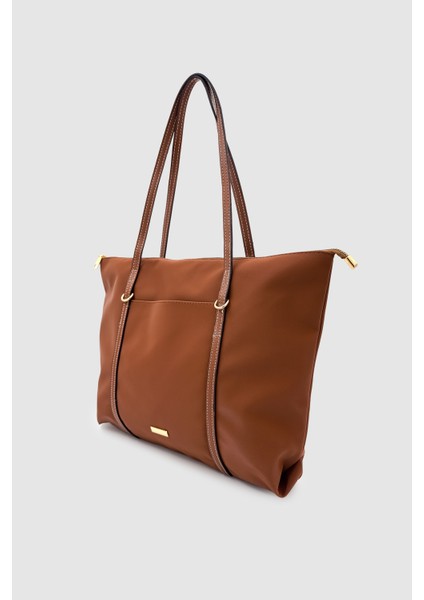 Velie Paraşüt Kumaş Şeritli Shopper Çanta Taba modelleri
