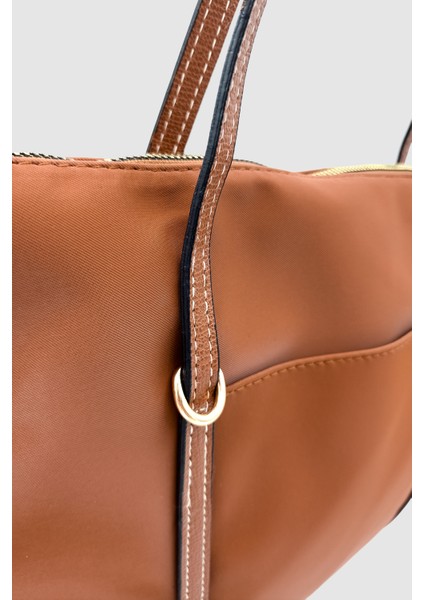 Velie Paraşüt Kumaş Şeritli Shopper Çanta Taba fırsatları