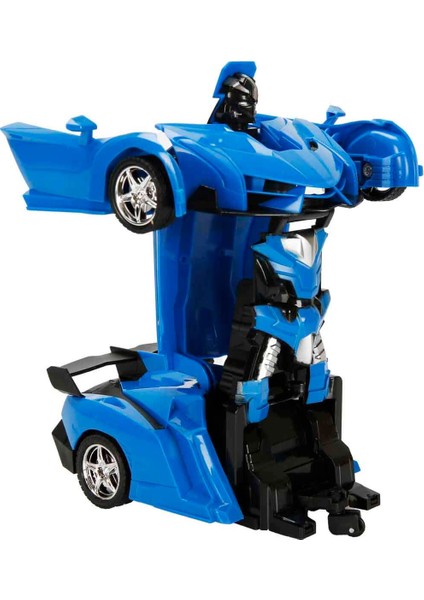 Işıklı USB Şarjlı Uzaktan Kumandalı Arabaya Dönüşebilen Robot - Mavi modelleri