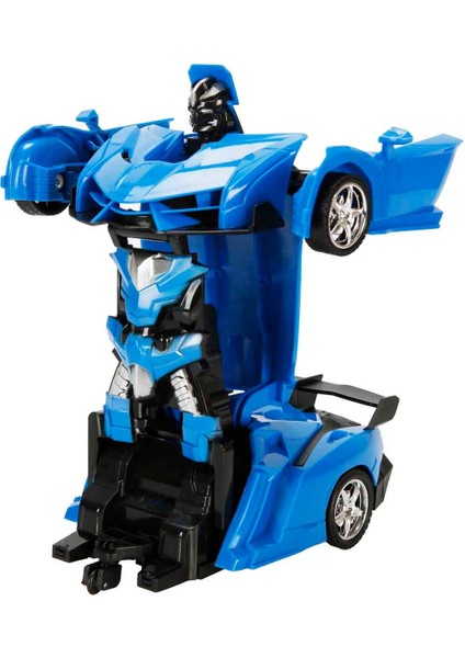 Işıklı USB Şarjlı Uzaktan Kumandalı Arabaya Dönüşebilen Robot - Mavi fırsatları