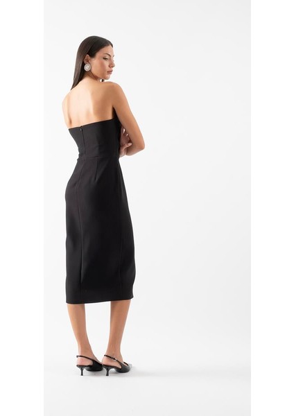 Rabalai Kalp Yaka Straplez Göğüs Drapeli Büyük Çiçek Detaylı Kısa Abiye Elbise Siyah fırsatları