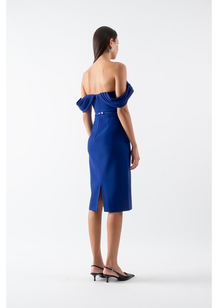 Delfa Straplez Düşük Kol Fiyonk Kemerli Kısa Abiye Elbise Saks modelleri