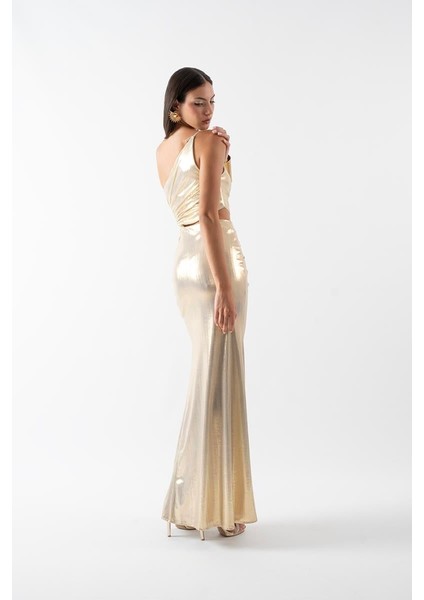 Pailhas Ince Tek Askılı Beli Açık Uzun Abiye Elbise Gold fırsatları