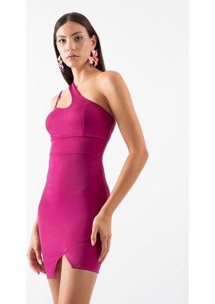 Firenza Asimetrik Yakaı Kısa Abiye Elbise Menekse fiyatları