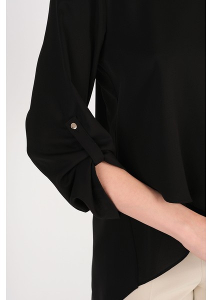 Orienzo Yakasız V Asimetrik Kesim Katlamalı Kol Bluz Siyah fiyatları