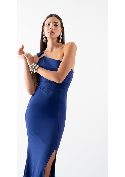 Ampilioi Tek Omuz Askılı Halka Detaylı Uzun Abiye Elbise Saks fiyatları