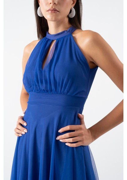 Narcisio Damla Yaka Kloş Kısa Abiye Elbise Saks fırsatları