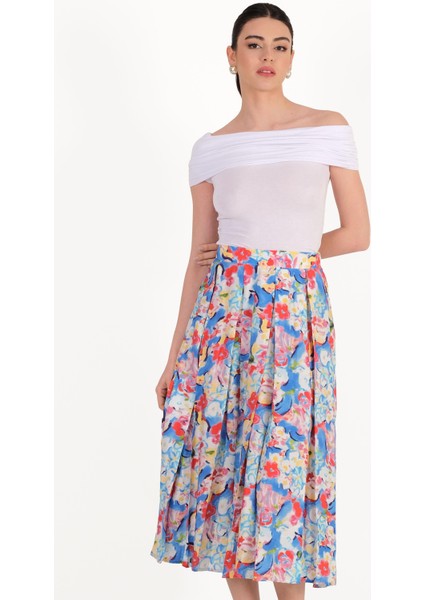 Decenzio Kayık Yaka Omuz Açık Bluz Beyaz